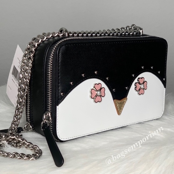 Kate Spade Chain DBL Zip Frosty Penguin Crossbody - Picture 2 of 8
